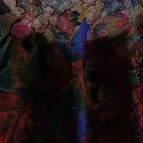 Womens L sheer flower watercolor colorful mesh top with built in black tank - Picture 4 of 4